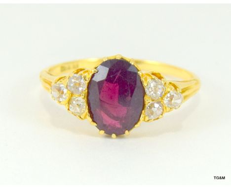 18ct Victorian Rubellite & Diamond Ring. Size R.