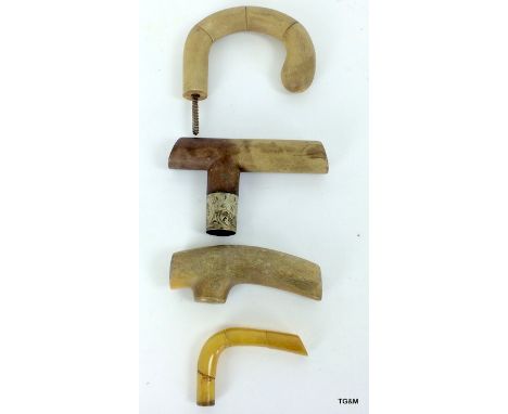 4 Horn walking stick handles (possibly rhino)