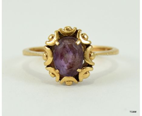 9ct gold ladies amethyst antique set ring size M