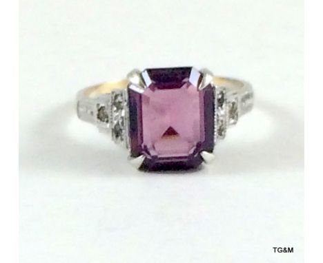 9Ct Gold and Silver Antique Amethyst Ring Size K