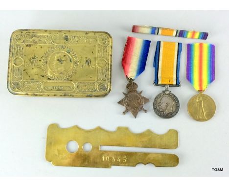 A WW1 medal trio named to 10845 Lance Sergeant J Angus of the Argyll & Sutherland Highlanders with his medal ribbon bar, his 