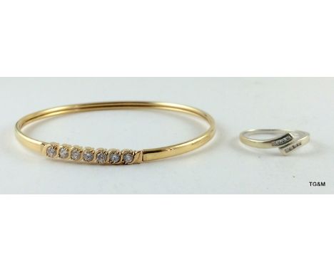 9ct gold ladies bangle and diamond ring 