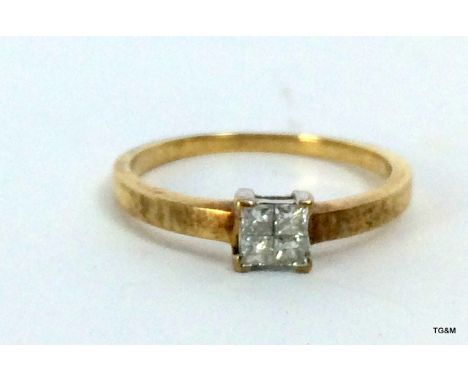 9ct gold and square cut diamond ladies ring size N approx quarter of a carat