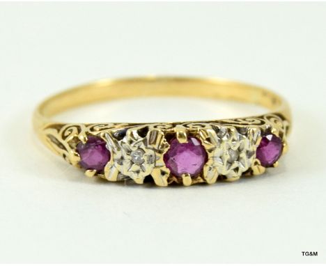 9ct gold ladies antique set diamond and ruby ring size T