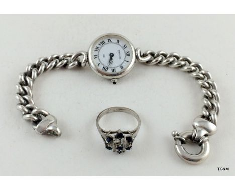 Silver ladies watch and silver ring 