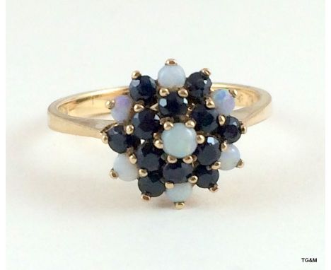 9ct Gold ladies opal and garnet cluster ring size Q