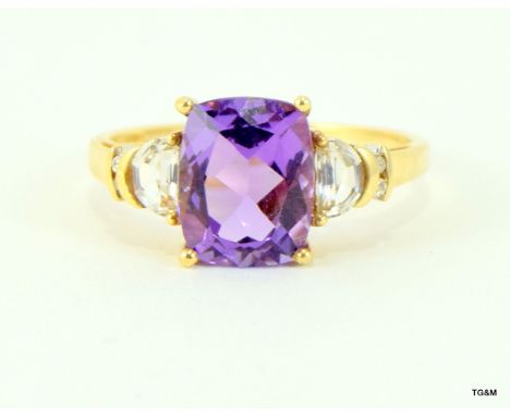 9ct Gold Amethyst, White Sapphire and Diamond Ring. Size R