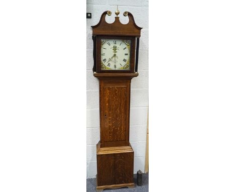 An early 19th century mahogany crossbanded long case clock with 30 hour movement, the painted square dial signed Bullock, Cor