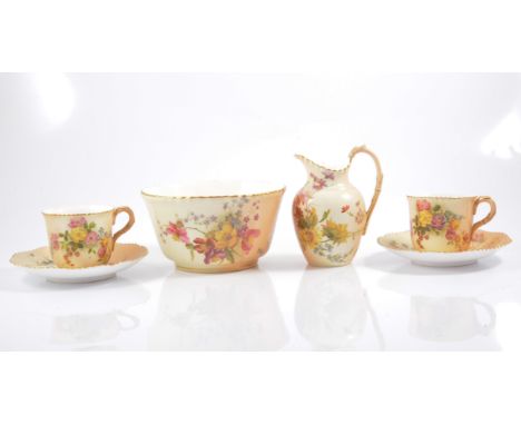 Royal Worcester blush ivory teaware pattern number 5171 decorated with flowers comprising nine 17cm side plates, eleven sauce