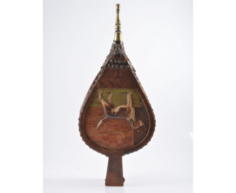 Hunting interest: carved and painted bellows, length 53m.