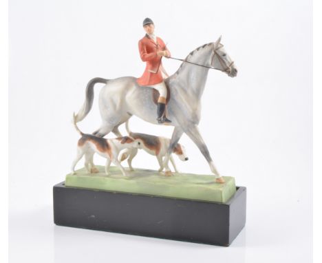 Royal Worcester model, 'Huntsman and Hounds', modelled by Doris Lindner, No.3115, plinth base, height overall 24cm, restored.