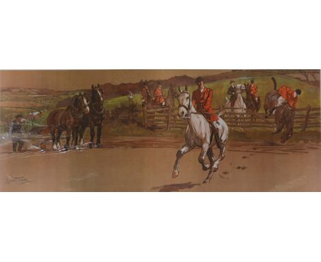 Unframed print, 'Rails', Lionel Edwards;Four unframed prints:'A Dangerous Competitor' Dorothy Harding'A Grey Leader', Dorothy