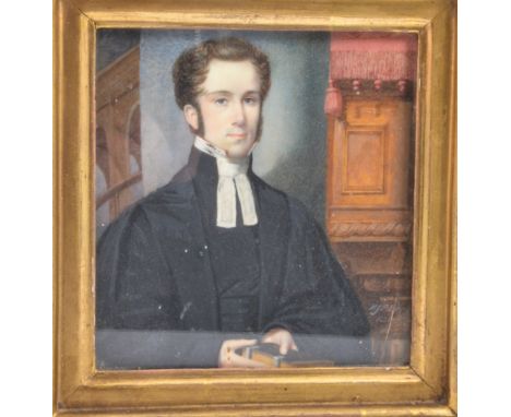 Miniature portrait of a Cleric, half-length, signed and dated, 1848, 11cm x 10cm.
