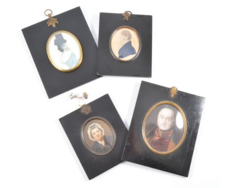 Victorian School, a gentleman, head and shoulders length, oval portrait miniature, 9cm x 7cm; two other portrait miniatures, 