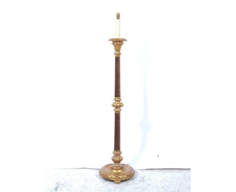 Carved wood gilt velvet covered standard lamp, with shade, 171cm as fitted.
