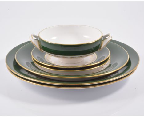 Spode bone china table service, Green Velvet pattern, including dinner and coffee ware.