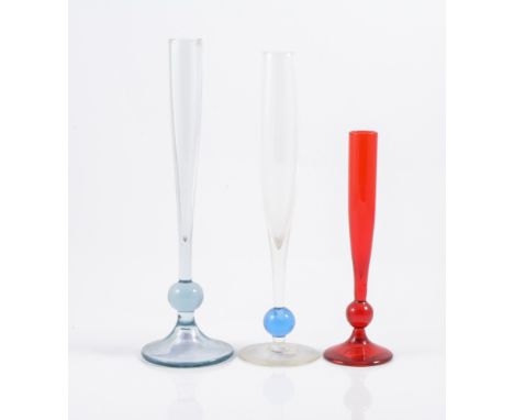 Whitefriars five assorted ruby bud vases, and three blue bud vases, the tallest 26.5cm. (8)