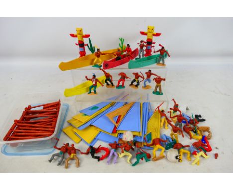 Timpo - A large quantity of Timpo (Swoppet type) Wild West  Native American Series figures and accessories. The lot contains 