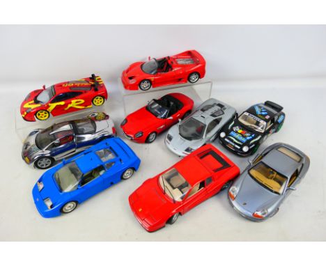 Bburago - Revell - Maisto - Solido - 9 x unboxed cars in 1:18 scale including McLaren F1, Porsche 911, Ferrari Testarossa, Au