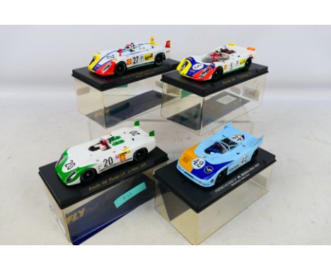 Fly - 4 x boxed Porsche slot cars in 1:32 scale, 908 Flunder LH Le Mans 1969 # C47, 908/3 Watkins Glen 1972 # 88092, 908 Mart