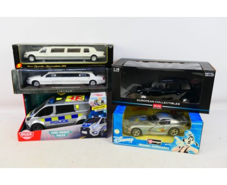 Burago - Sunstar - Dickie - Others - 4 boxed diecast and 1 plastic vehicle to include #2006 Disney Dodge Viper GTS Goofy, #52