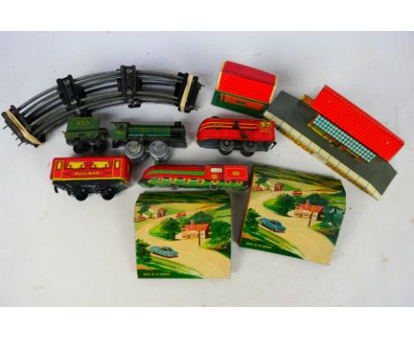 Wells Brimtoy - Mettoy - GTP- A collection of tinplate railway items including clockwork Black Prince locomotive in working o