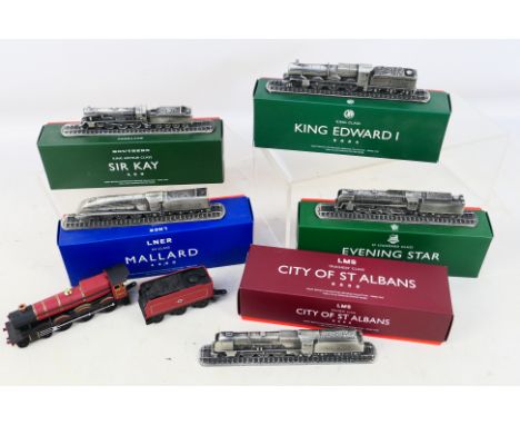 Great British Locomotives - 5 x boxed pewter steam locomotive models in 1:160 scale, Evening Star, King Edward I, City Of St 