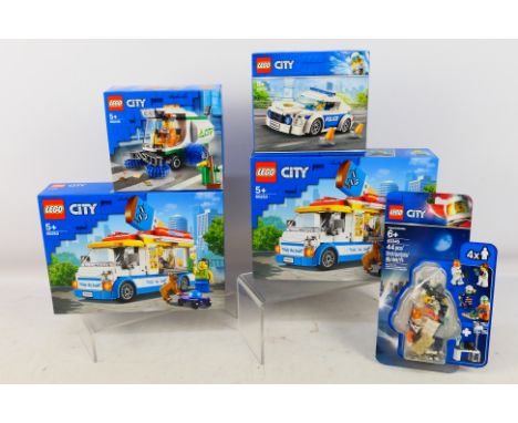 Lego - Five boxed / carded factory sealed Lego 'City' sets, consisting 602#53 Ice-Cream Truck (x2); #60249 Street Sweeper; #6