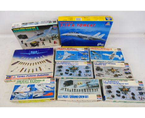 Revell - Hasegawa - A collection of 10 boxed plastic model, mainly aircraft accessory kits in 1:72 and 1:48 scale. Lot includ
