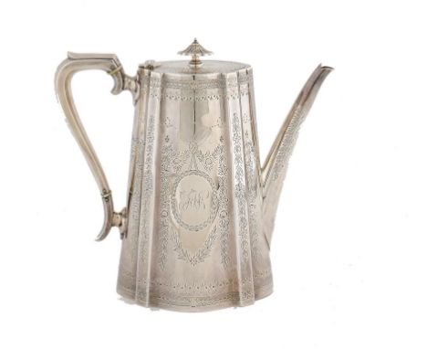 A VICTORIAN SILVER COFFEE POT 20cm h, by Martin, Hall & Co Ltd, London 1879, 24ozs ++In fine condition, practically as new, t