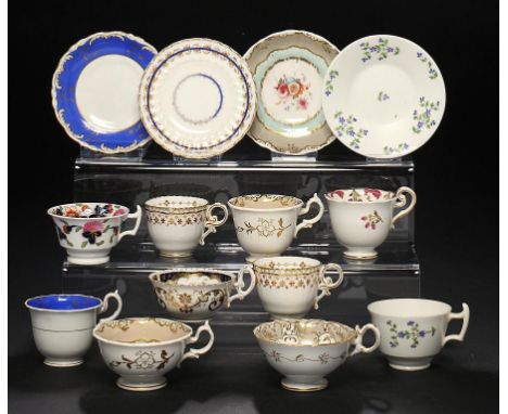 A GROUP OF COALPORT TEA AND COFFEE CUPS AND SAUCERS IN EARLIER STYLES AND MADE AS REPLACEMENTS, 1881-91 including London and 
