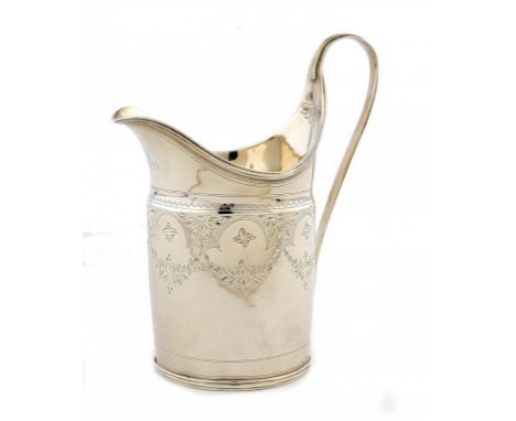 A GEORGE III SILVER BRIGHT CUT CYLINDRICAL CREAM JUG 12.5cm h, by John Mewburn, London 1795, 4ozs ++Of fine colour with only 
