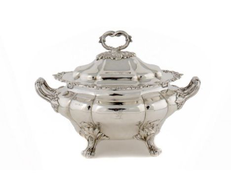 A VICTORIAN SILVER SOUP TUREEN AND COVER crested, 28cm h, by Henry Wilkinson & Co, Sheffield 1839, 92ozs ++Marks rubbed but l