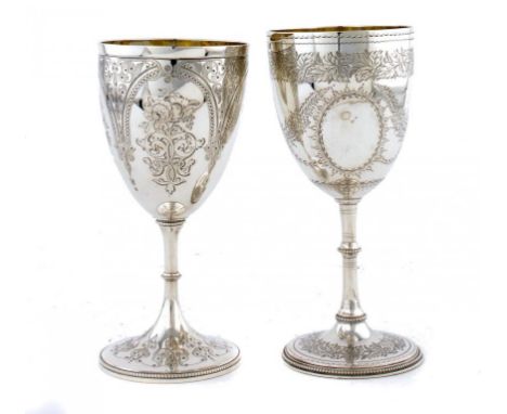 TWO VICTORIAN SILVER CUPS 17.5 and 18cm h, both London, by Robert Harper, 1858 and Alexander Macrae, 1866, 13ozs ++The exampl