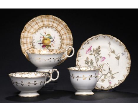 A COALPORT TRIO AND CUP AND SAUCER, C1830-41 painted with pattern 3/128 by J Pattern with pink flowers and 3/210 by J Aston w