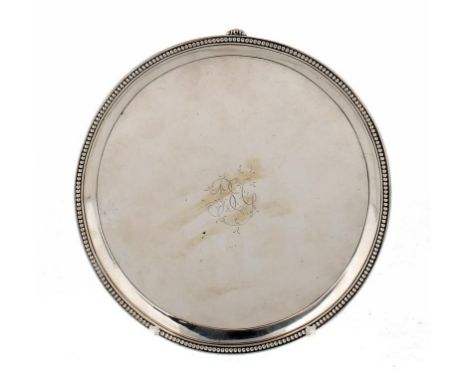 A GEORGE III SILVER WAITER on three beaded feet, 20.5cm diam, by Elizabeth Jones, London 1783, 12ozs ++In good average condit