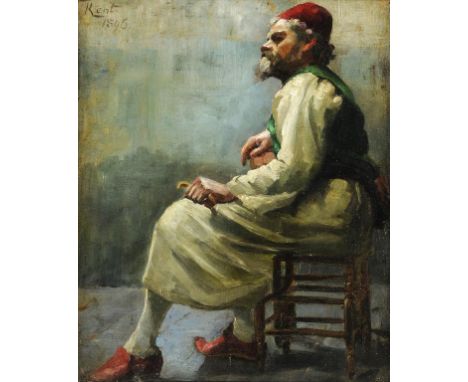 T KENT, 1896 STUDY OF A MAN IN TURKISH DRESS signed and dated, oil on canvas, 38 x 31cm ++Small patched tear lower centre, in