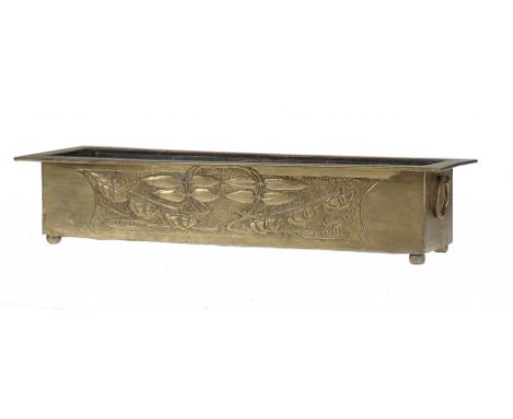 A SCOTTISH ARTS & CRAFTS BRASS FLOWER TROUGH, GLASGOW, SCHOOL OF MARGARET GILMOUR, C1900 56cm w ++In good original condition 