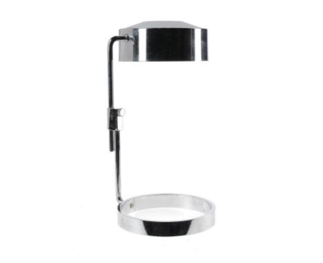 A CHROMIUM PLATED BRASS DESK LAMP, MID 20TH C on 21.5cm diam ring foot ++In good original condition, complete, no replated. 