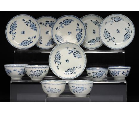 SIX LIVERPOOL BLUE AND WHITE TEA BOWLS AND SAUCERS, JOHN OR JANE PENNINGTON, C1775-85 painted with the Profile Bud pattern, s