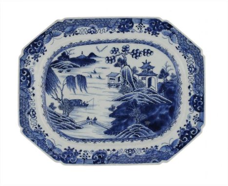 A CHINESE BLUE AND WHITE DISH, C1780 37.5cm w ++In fine condition with a few light glaze scratches and two small glaze bliste