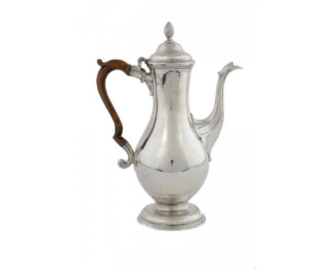 A GEORGE III SILVER COFFEE POT 30cm h, maker WB, a pellet between, probably Walter Brind, London 1781, 25ozs gross ++A well m