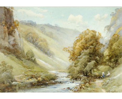 †HAROLD GRESLEY (1892-1967) RAVENS CRAG DOVEDALE signed, watercolour, 26.5 x 37.5cm ++Some very minor light sporadic foxing b