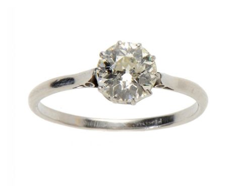 A DIAMOND SOLITAIRE RING with round brilliant cut diamond, in platinum, size T ++In good secondhand condition, consigned by e