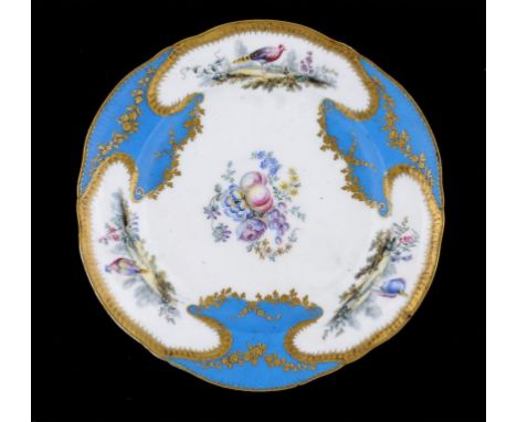 A SÈVRES PLATE, THE PORCELAIN C1780 redecorated by Thomas Martin Randall, 24cm diam, with old hand written label Provenance: 