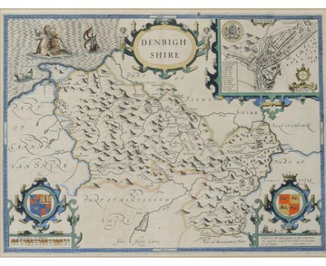 JOHN SPEED DENBIGHSHIRE double page engraved map from The Theatre... 1611, hand coloured, mounted to platemark, 39.5 x 52cm +