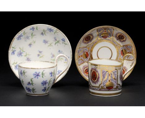 TWO COALPORT EMPIRE STYLE CABINET CUPS AND SAUCERS, 1800-14 saucers 13cm diam Provenance: (can and saucer) Godden Reference C