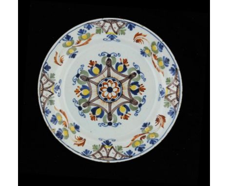 AN ENGLISH DELFTWARE 'ANN GOMM' PLATE, LAMBETH HIGH STREET C1790 22.5cm diam ++In unusually fine condition with only a few ex