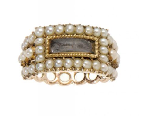 A PIERCED GOLD AND PEARL MOURNING RING, 1803 engraved Anna Maria Brown ob. 18 June 1803 ++A fine example in good condition