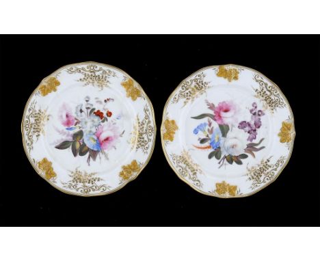 A PAIR OF COALPORT DESSERT PLATES, C1820-30 boldly painted with a flower spray and moulded with grapevines, 20.5cm diam, prin